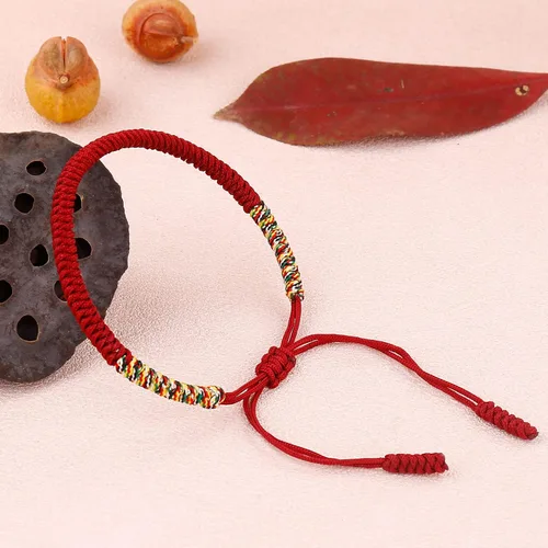 Vista 10 de Pulseras tibetanas hechas a mano con cuerda roja para él y ella, pulsera de la amistad, pulsera de la amistad, hilo negro y rojo para protección