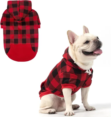Vista 29 de KOOLTAIL Sudadera a cuadros con capucha, con gorro y bolsillo, para perros pequeños, medianos y grandes y gatos, abrigo suave y cálido para invierno