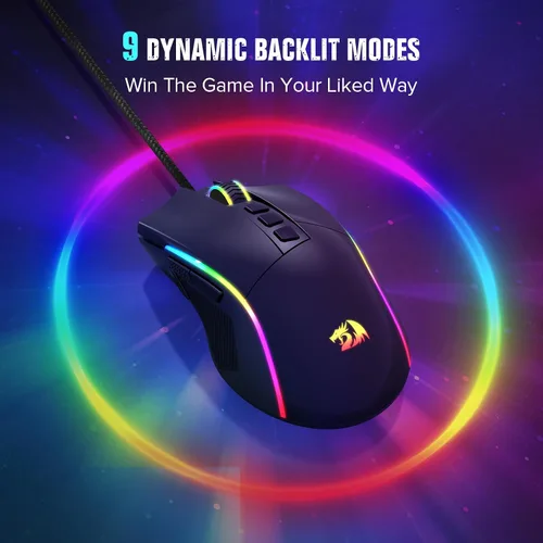Vista 5 de Redragon Ratón para juegos, mouse para juegos con cable con sensor Opitacl de 16,000 DPI, mouse con botón de fuego, edición macro programable RGB