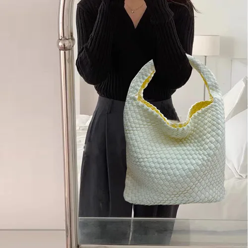 Vista 5 de Bolso tejido de moda para mujer, bolso de hombro con asa superior, bolso de neopreno Hobo Tote retro, bolso de viaje para el trabajo, compras diarias