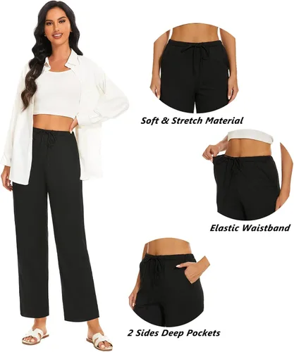 Vista 4 de Devirld Pijama largo casual de yoga para mujer, pantalones de descanso con cordón