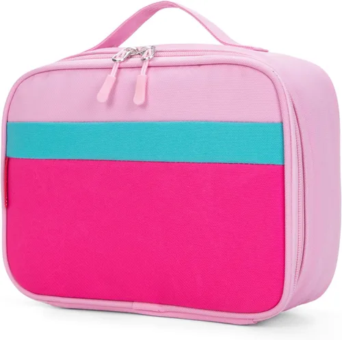 Vista 12 de Lonchera térmica para niños o niñas, color azul y verde Ligero, tamaño estándar: 9.7 x 7.5 x 3.5 pulgadas, poliéster de 900 denier