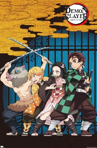 Vista 10 de Trends International Demon Slayer - Póster de pared de arte grupal, 14.725 x 22.375 pulgadas, versión enmarcada de madera de granero