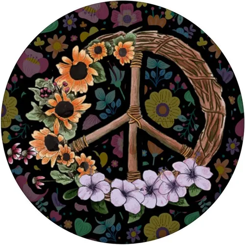Vista 3 de Letrero de la paz de flores vintage – Retro de los 70 hippies Art Gift – PopSockets Grip y soporte para teléfonos y tabletas, Negro