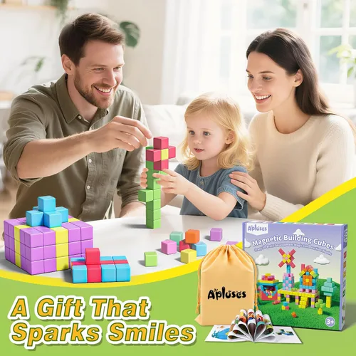 Vista 7 de Apluses Bloques magnéticos para niños, cubos de construcción magnéticos de juguete para educación sensorial STEM para autismo, educación preescolar