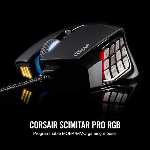 Vista 2 de Corsair Scimitar Pro RGB - Mouse para juegos MMO - Sensor óptico de 16,000 DPI - 12 botones laterales programables - Negro