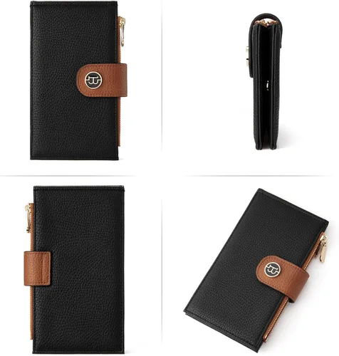 Vista 8 de BOSTANTEN Carteras de cuero para mujer, con bloqueo RFID, delgado, tarjetero con bolsillo con cremallera