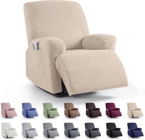 Vista 50 de KinCam Fundas para Reclinables, Fundas Elásticas para Sillas Reclinables, Fundas para Sofá Reclinable con Rayas Jacquard, Fundas Protectoras de Negro