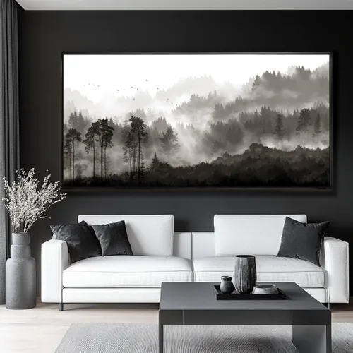 Vista 6 de Arte de pared con árboles para sala de estar; grandes pinturas artísticas en lienzo para dormitorio; cuadros en blanco y negro enmarcados
