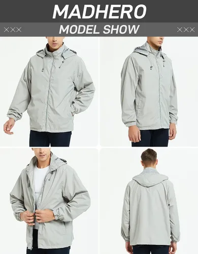 Vista 5 de Chaqueta impermeable cortavientos ligera para hombre con capucha extraíble