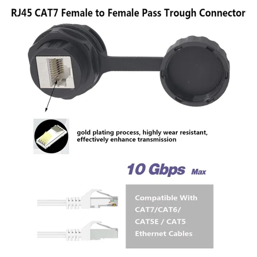 Vista 3 de PENGLIN 2 acopladores Ethernet CAT7 impermeables, conectores blindados RJ45 para montaje en panel para cable LAN Cat5e/Cat6/Cat7, extensor de red