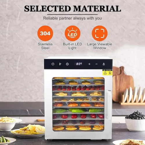 Vista 3 de Food Dehydrator for Jerky, Fruit, Meat, Beef, Herbs, 8/10-Tray Full Stainless Steel Dehydrator Machine,10Tray-110V 10 bandejas