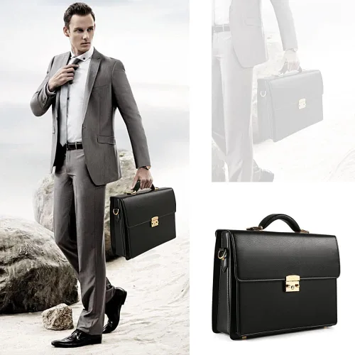Vista 6 de Maletines para hombres de negocios maletín de cuero con bloqueo negro portátil Messenger Bag Abogado Estuche rígido