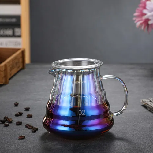 Vista 5 de MISETTO Servidor de café de vidrio iridiscente - Jarra estándar colorida para verter sobre cafetera, olla resistente al calor, 500 ml (17 oz), taza