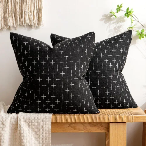 Vista 19 de MIULEE - Juego de 2 fundas de almohada decorativas de lino de arpillera, modernas, estilo campestre, rústicas, tejidas, con textura, para sofá, Gris