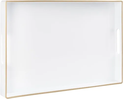 Vista 32 de MAONAME - Bandeja decorativa verde oscuro, bandeja de servir redonda de 13 pulgadas con asas, bandejas de plástico para mesa de café, bandejas