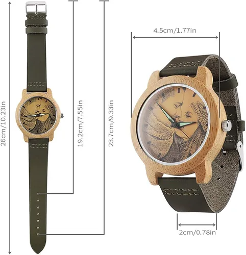 Vista 5 de Reloj de madera con foto o mensaje grabado de doble cara para regalo.