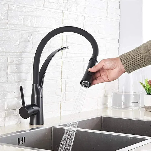 Vista 3 de Grifos de cocina color negro mate cromado LED extraíble mezclador de cocina grifo de rotación de 360 grúa de agua para cocina grifo mezclador de una