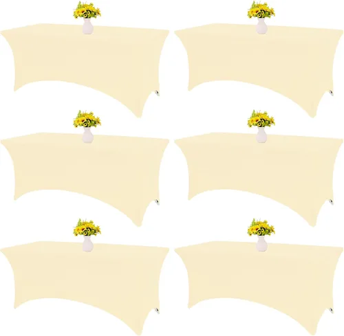 Vista 16 de HAISIWLKJ Paquete de 3 manteles beige de 6 pies para mesa plegable rectangular de elastano, ajustada, elástica, resistente a las arrugas, lavable