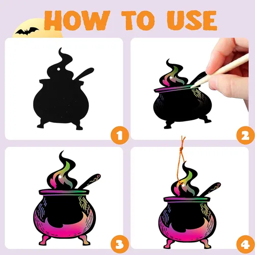 Vista 3 de JOYIN 72 piezas de manualidades de Halloween para niños, recuerdos de fiesta de Halloween, papel rascador con 18 diseños para suministros de fiesta