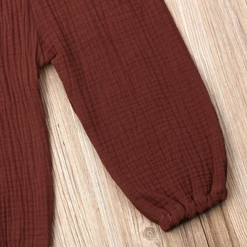 Vista 6 de Mubineo - Mameluco para bebé niña, de verano y otoño, diseño básico, de manga corta, con cordón, de algodón y lino Café
