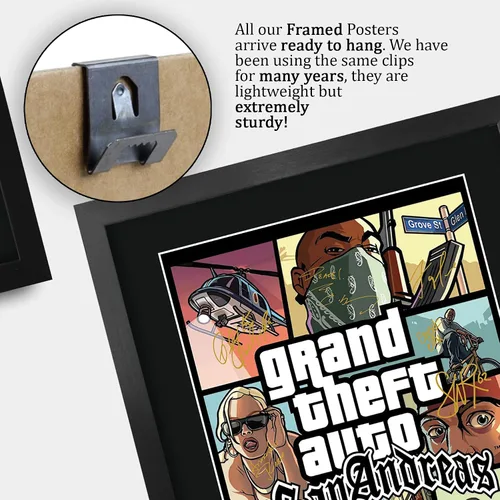 Vista 5 de HWC Trading Grand Theft Auto San Andreas Gifts - Autografía impresa para fanáticos de videojuegos y jugadores, 16 x 12 pulgadas enmarcada