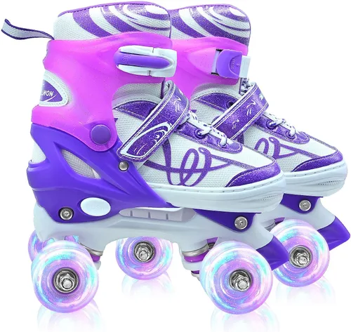 Vista 9 de Patines para niños y niñas con detalles de purpurina, patines de diseño musical para exteriores con ruedas iluminadas, patines ajustables para niños