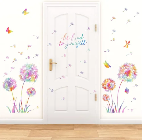 Vista 6 de Calcomanías de pared grandes de diente de león, calcomanías de pared de flores coloridas, calcomanías de pared para despegar y pegar, calcomanías