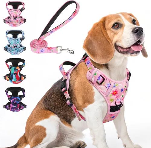 Vista 24 de BEAUTYZOO Arnés para perro sin tirones pequeño, juego de arnés y correa ajustable para perro - Fácil de usar con 3 hebillas/mango de control, arnés