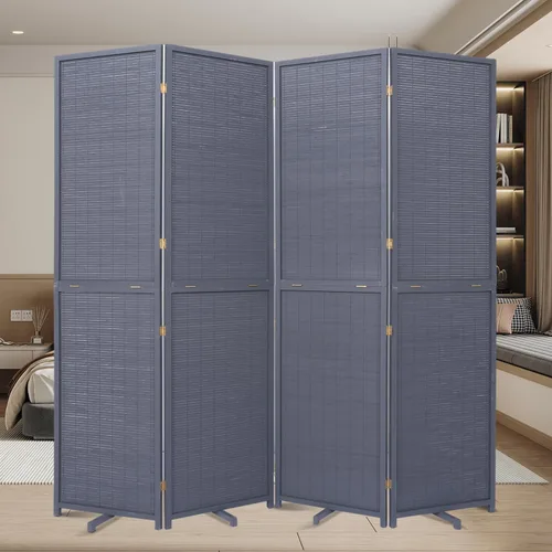 Vista 21 de Panel divisor de habitación de bambú con patas giratorias de 360°, 3 paneles de 47 pulgadas de alto, pantalla de privacidad plegable corta