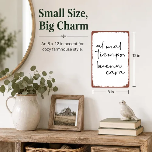 Vista 2 de Vintage Al Mal Tiempo Buena Cara Metal Signs for Home Wall Display 8x12in