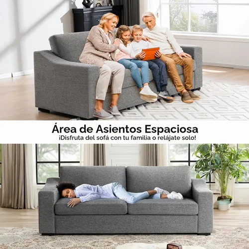 Vista 6 de ELUCHANG Sofá moderno de gran tamaño de 85 pulgadas para sala de estar, sofá de 3 plazas de lino natural con asientos extra profundos, cojín de sofá