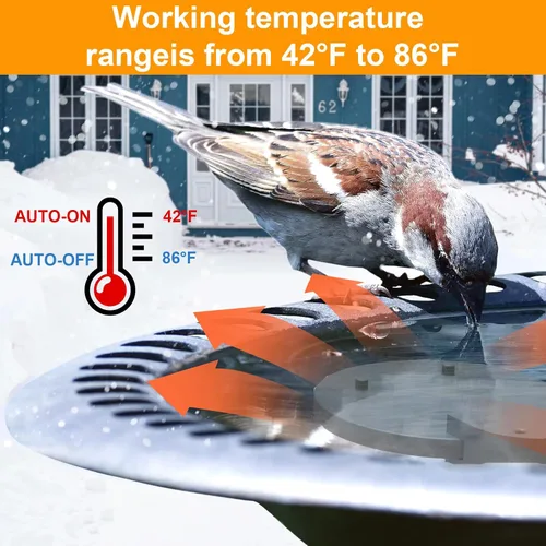Vista 2 de Calentador de agua de pollo de 250W con termostato, calentador de baño de pájaros de aluminio fundido y descongelador de estanques, calentador