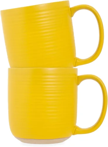 Vista 9 de Elanze Designs Tazas de café de cerámica acanalada de 16 onzas con fondo de arcilla cruda, paquete de 2, color negro
