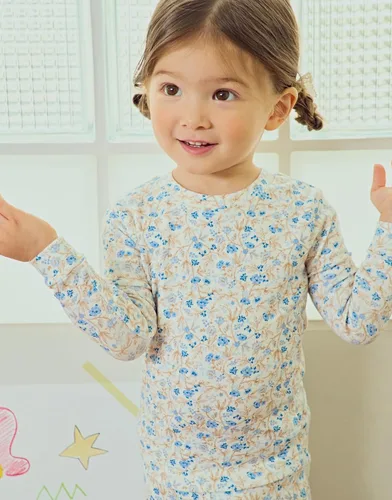 Vista 4 de moimoln Pijama de algodón suave para bebés y niñas pequeñas con estampado de flores modales, manga larga, ajuste ceñido