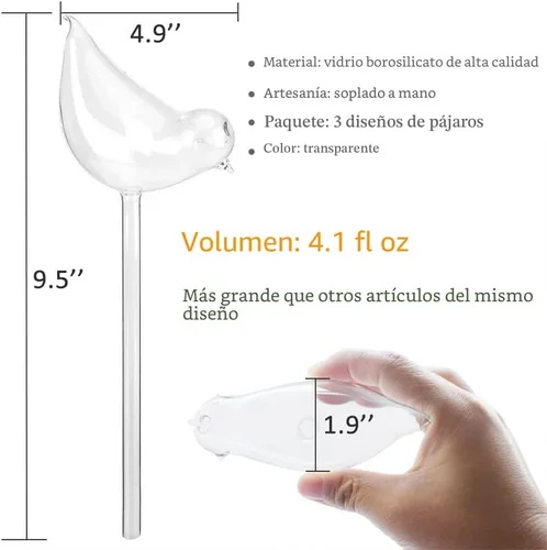 Vista 2 de Globos de riego de plantas de vidrio, globos de riego automático en forma de pájaro, inserto de maceta de riego automático, dispositivos de riego