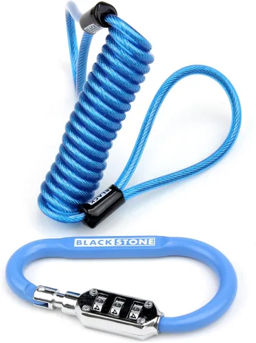Vista 3 de Blackstone Cerradura de casco con cable de recordatorio, combinación antirrobo ininversal de combinación de seguridad estilo mosquetón para casco
