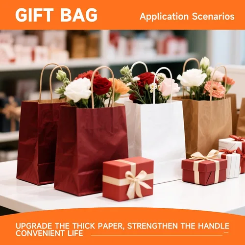 Vista 7 de METAPRINT Paquete de 100 bolsas de papel kraft azul medianas de 8 x 4.5 x 10.8 pulgadas con asas a granel, bolsas de regalo, compras de comestibles