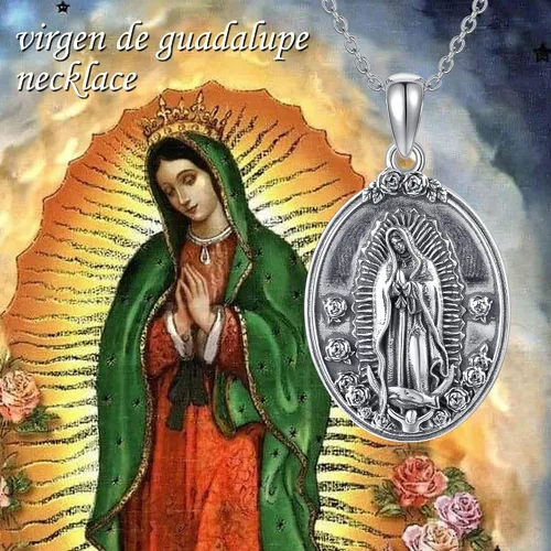 Vista 6 de YAFEINI Virgen De Guadalupe - Collar de plata de ley 925 para madre y María, joyería de Virgencita, regalo para el día de Acción de Gracias