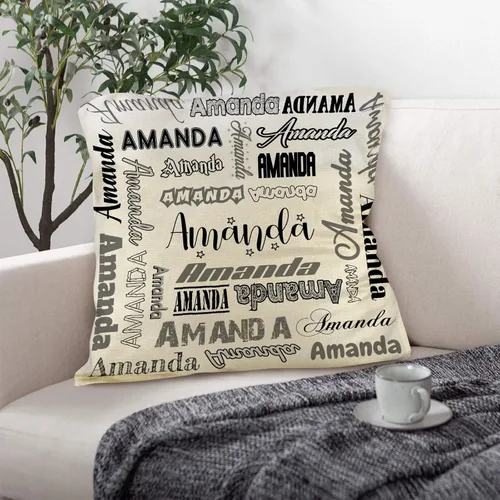 Vista 4 de Funda de almohada personalizada con nombre, fundas de almohada de lino con nombre personalizado, funda de almohada personalizada con tu nombre