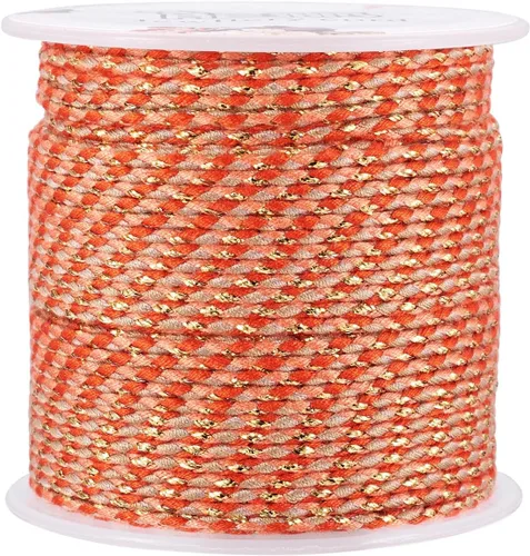 Vista 5 de Pandahall - Cuerda de macramé de 21.8 yardas con alambre dorado, de algodón de 4 capas hecha a mano, cuerda de macramé teñida torcida