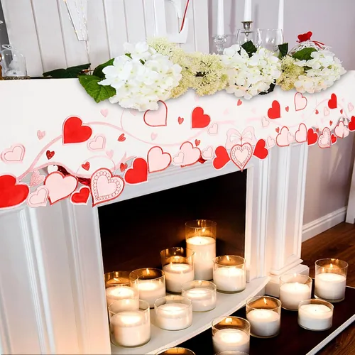 Vista 4 de Bufanda bordada con diseño de corazón y mantel (70 x 17 pulgadas)