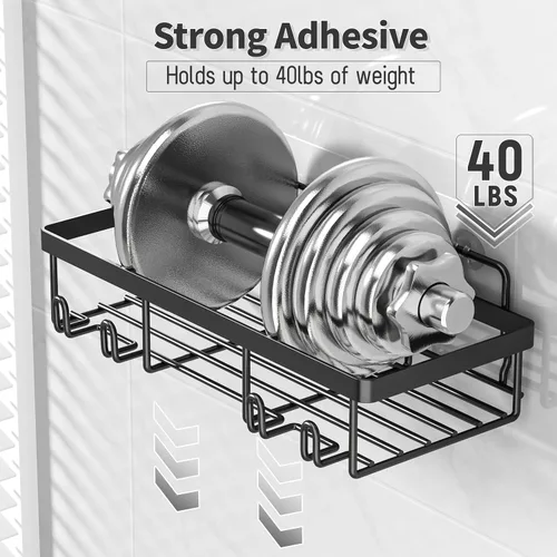 Vista 4 de Liuoud Shower Caddy 5 Pack XL-Size Adhesive Stainless Steel Organizer XL Capacity, With Strong Adhesive, Rustproof, No Drilling Wall Mount Shelvs