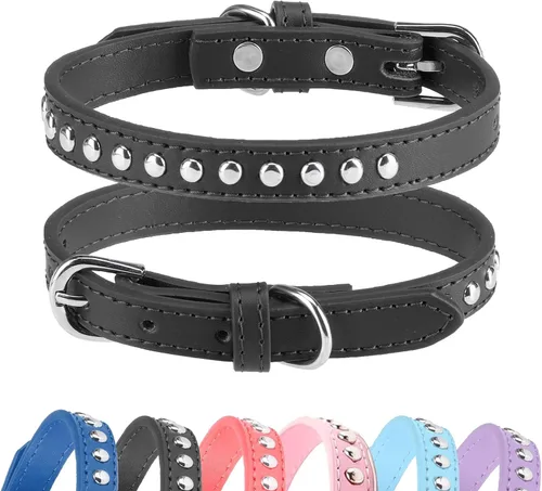 Vista 21 de BINGPET Collar de cuero para perro, cuello con tachuelas, cuello ajustable