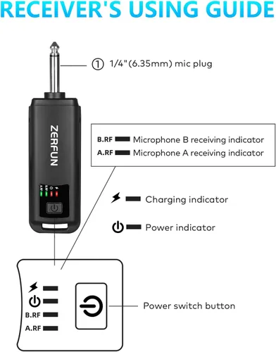 Vista 6 de Micrófono inalámbrico recargable, sistema de micrófono inalámbrico de mano profesional con control Echo Treble BASS VOL para karaoke, canto, Negro