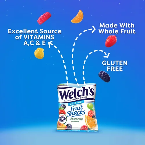 Vista 5 de Welch's Paquete de aperitivos de frutas, frutas mixtas y bayas y cerezas, sin gluten, paquete a granel, bolsas individuales de una sola porción, 0.8