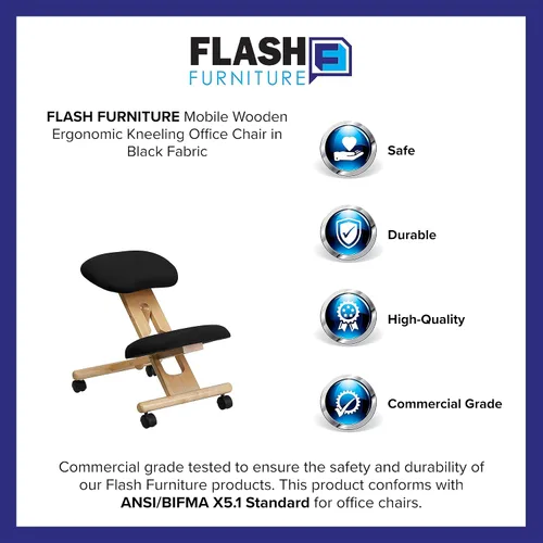 Vista 4 de Silla inclinada ergonómica de madera móvil de Flash Furniture, Tela Madera, Negro