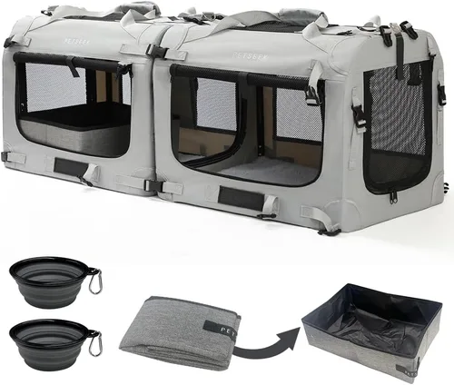 Vista 11 de Transportín para gatos extra grande de Petseek con lados blandos, portátil, para perros pequeños, para 2 gatos, 61 cm x 41.9 cm x 40.6 cm, diseño
