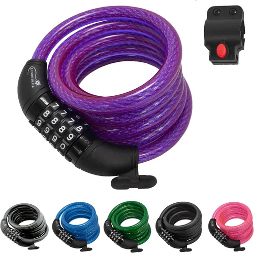 Vista 10 de Lumintrail Combinación de cable de bloqueo de bicicleta para accesorios de bicicleta, cerraduras de bicicleta de 10 pies, resistentes, antirrobo
