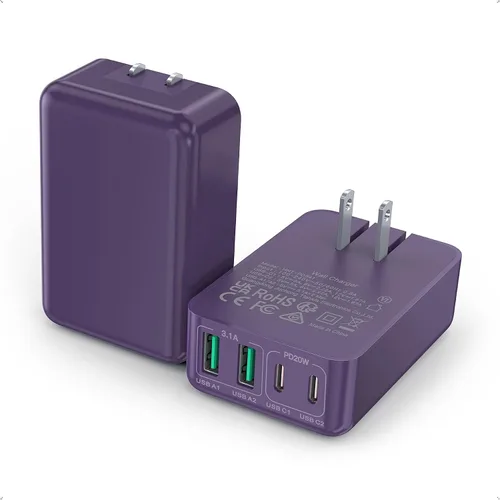 Vista 10 de [Paquete de 2] Cargador de pared plano multipuerto USB-C de 40 W, bloque